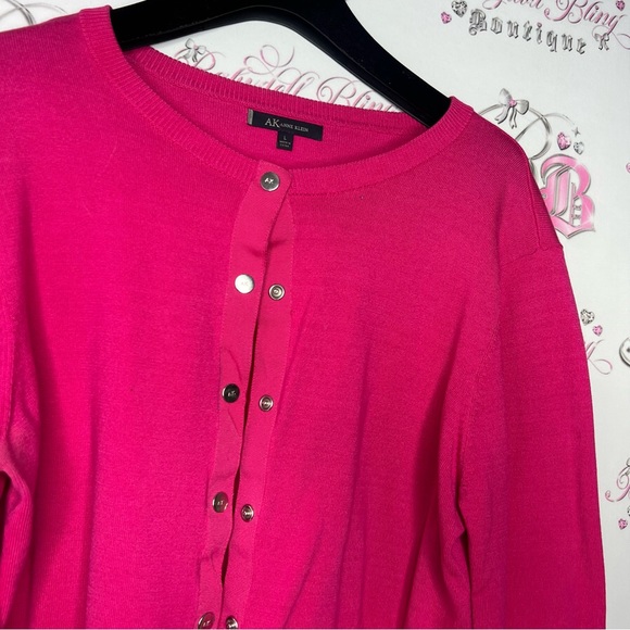 Anne Klein cardigan snap button down pink silver hardware stretchy cute y2k - Picture 3 of 6